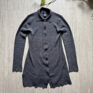 VTG Y2K Frenchi Wool Button Up Long Sleeve Collared Shirt Gray Preppy Academia M